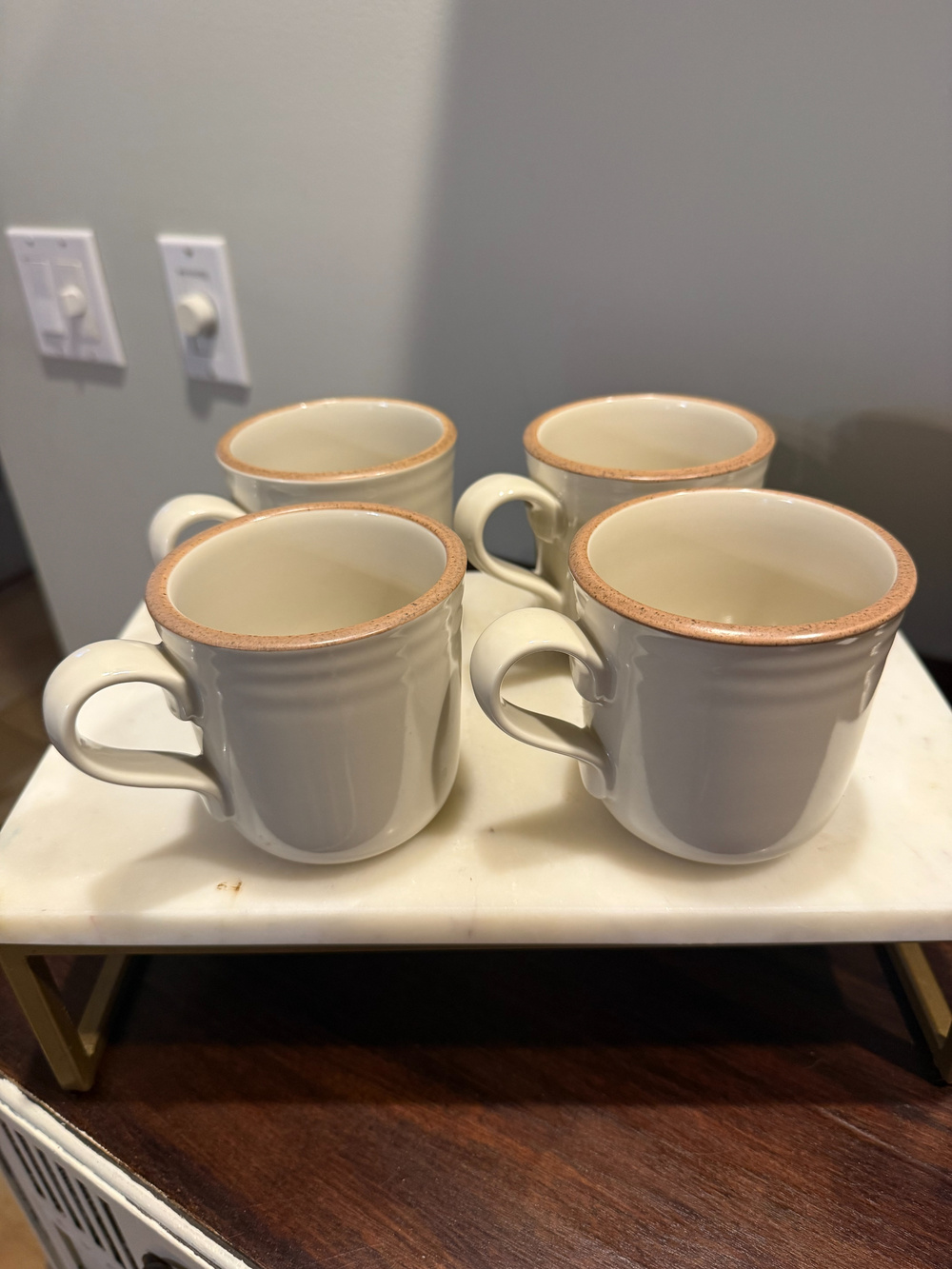 Noritake Stoneware Madera Ivory Ceramic Coffee Mugs Set Of 4 Speckled Rim - Used